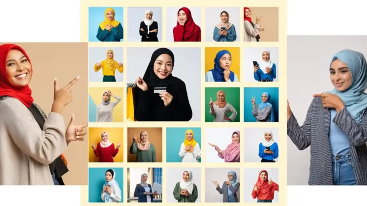 Free Kumpulan Foto Wanita Berhijab Beragam Pose untuk desain konten