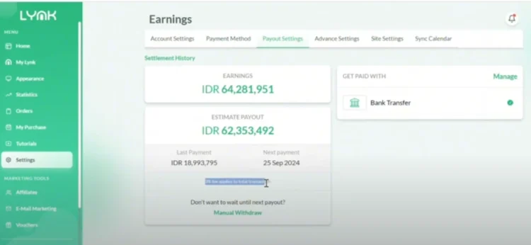Cara Penarikan dana Penghasilan dari Lynk.id ke Rekening Tanpa Ribet